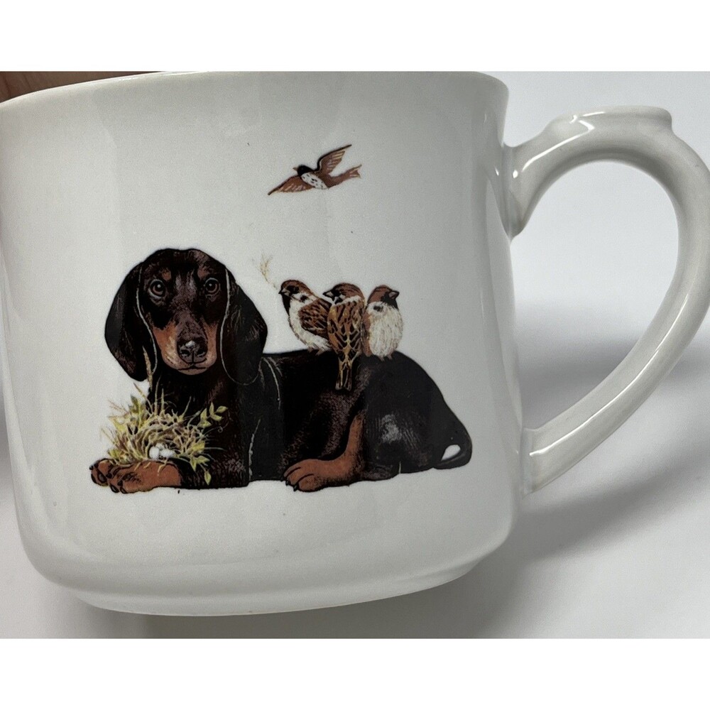 Dachshund Wiener Dog & Sparrows Bird Ceramic Coffee Mug Tea Cup Thumb Rest